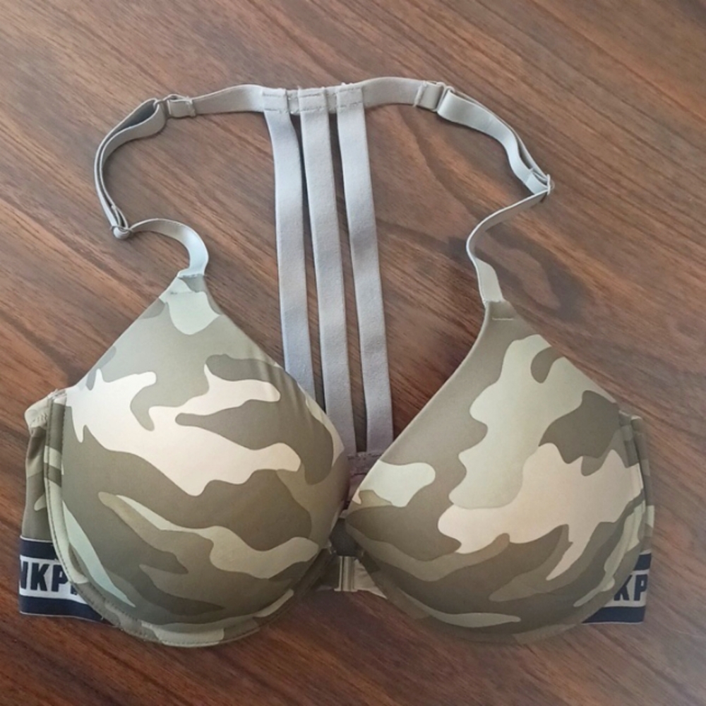 Pink front closure bra